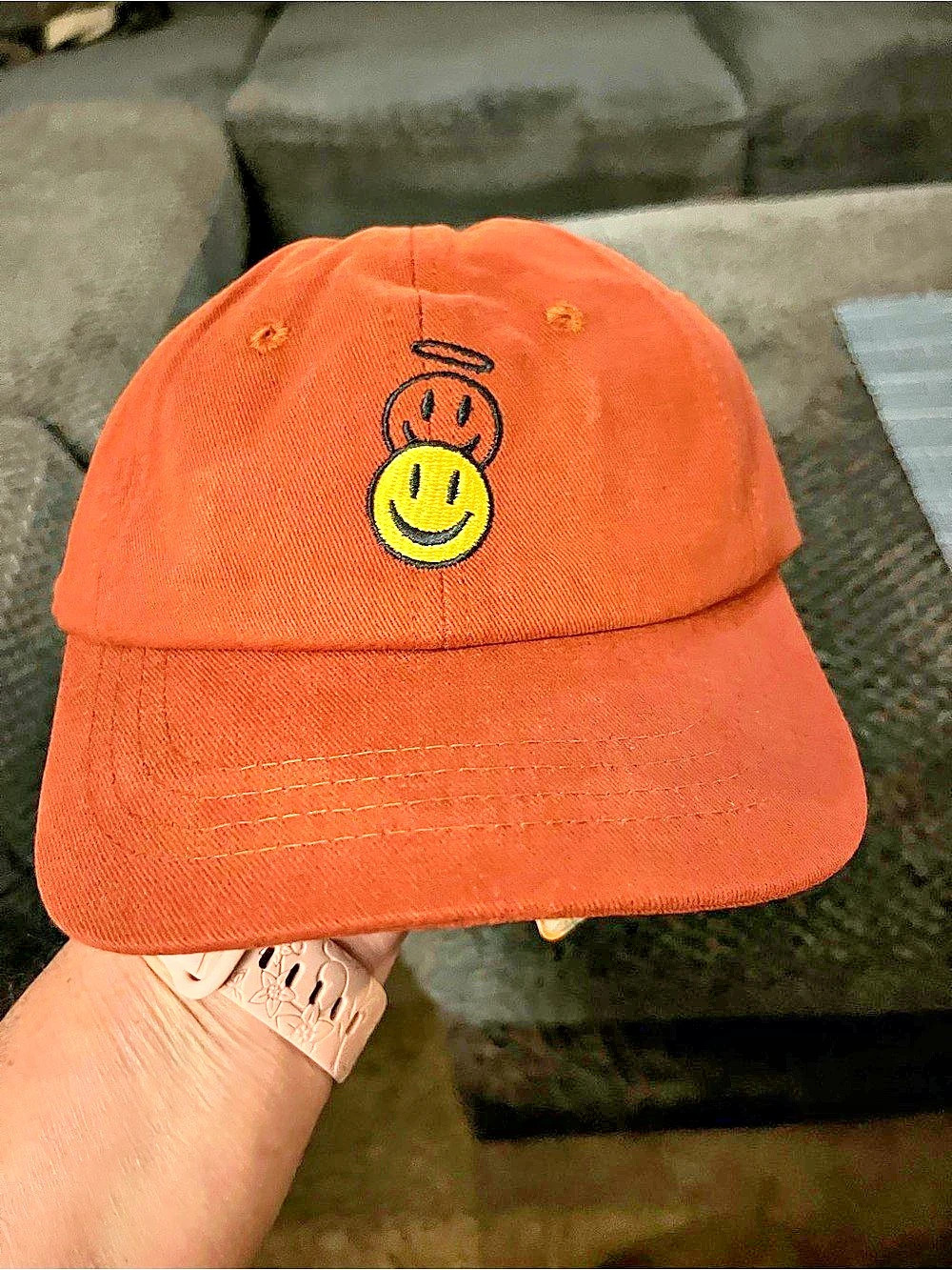 Sonmony Smiley Graphic Baseball Cap in Orange NWT